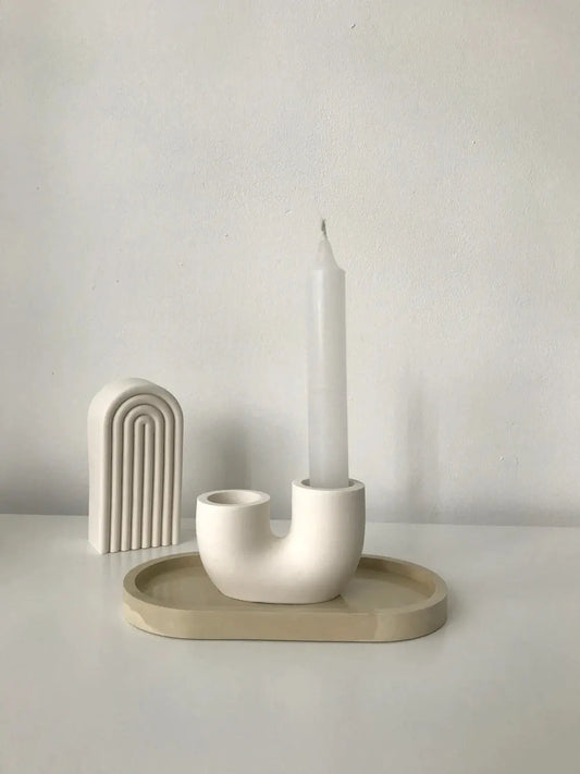 Bougeoir duo en jesmonite, artisanal, fait main