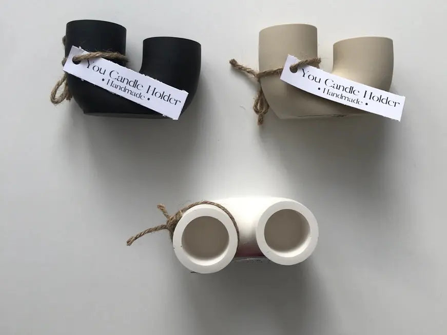 Bougeoir duo en jesmonite, artisanal, fait main
