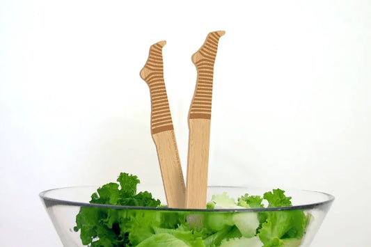 Couverts à salade rayés en bois naturel cadeau original