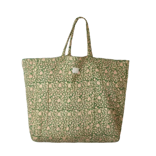 Grand sac shopper matelassé imprimé fleuri pour week end et voyage