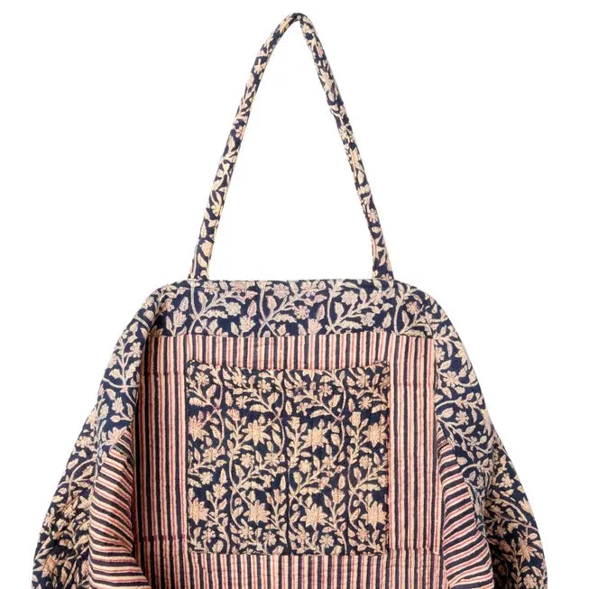 Grand sac shopper matelassé imprimé fleuri bohème chic pour week end et voyage