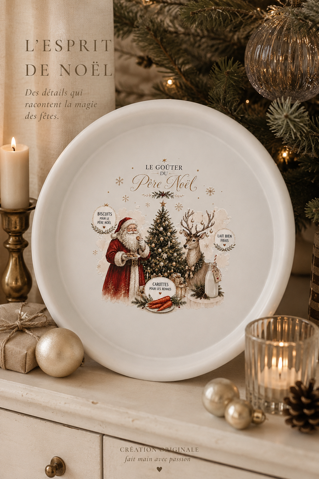 Assiette Plateau Le Gouter du Père Noël | Assiette en Métal | Création Exclusive