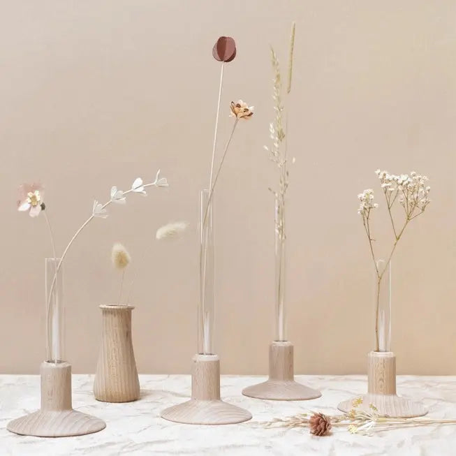 Soliflore fiole en bois de hêtre naturel pour fleurs fraîches ou séchées