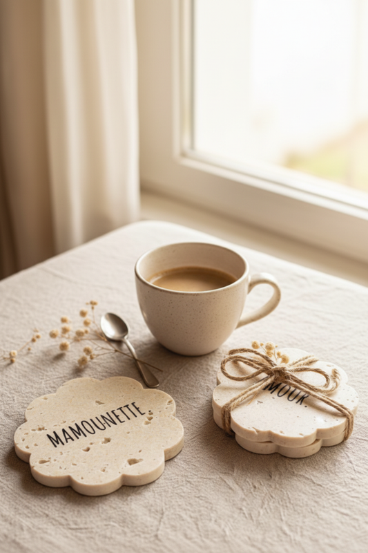 Dessous de verre nuage MAMOUNETTE AMOUR tasse café sans fumée lumière blanche naturelle