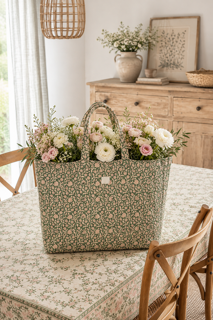 Grand sac shopping matelassé coton — tote bag artisanal block print