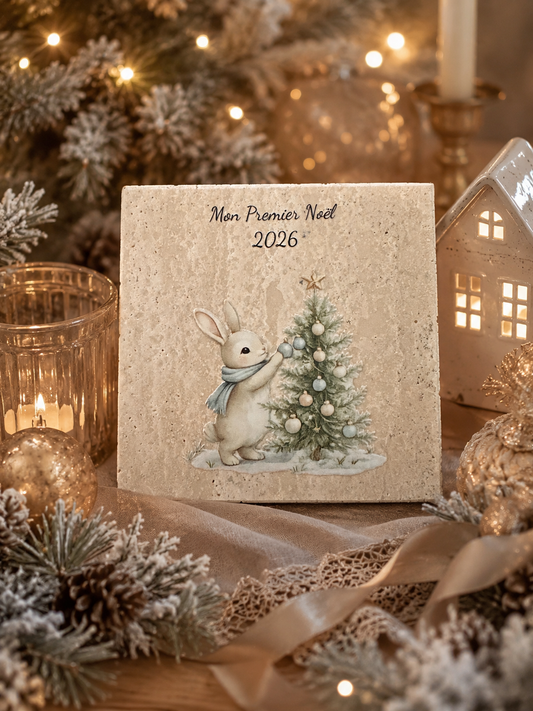 Dessous de verre travertin personnalisé – Noël 2026 | Fait main | L'Artelier Déco