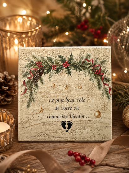 Cadeau Annonce Naissance en Travertin| Fait main | L'Artelier Déco