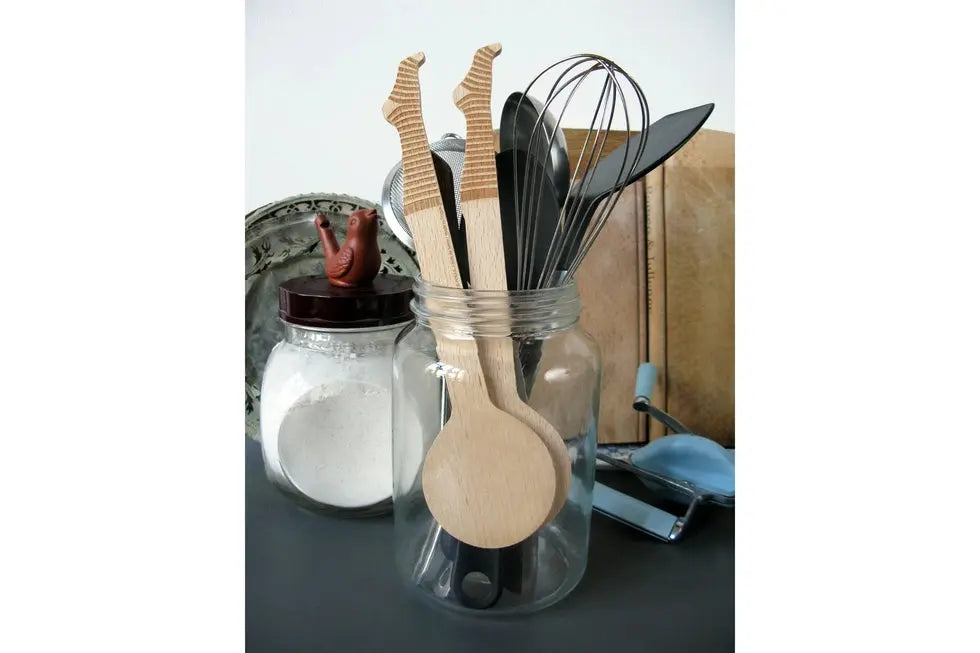 Couverts à salade rayés en bois naturel cadeau original
