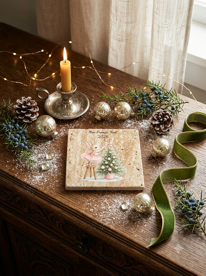 Dessous de verre en travertin personnalisé – Collection Noël | L'Artelier Déco