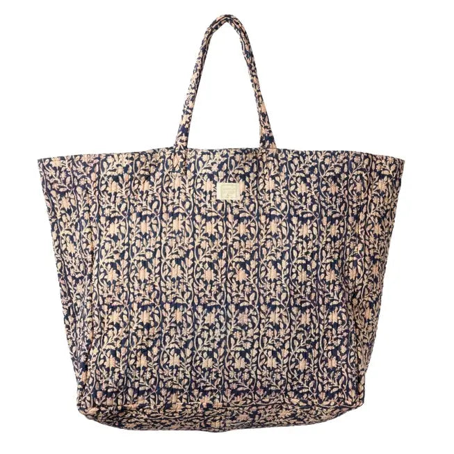 Grand sac shopper matelassé imprimé fleuri bohème chic pour week end et voyage 