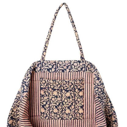 Grand sac shopper matelassé imprimé fleuri bohème chic pour week end et voyage 