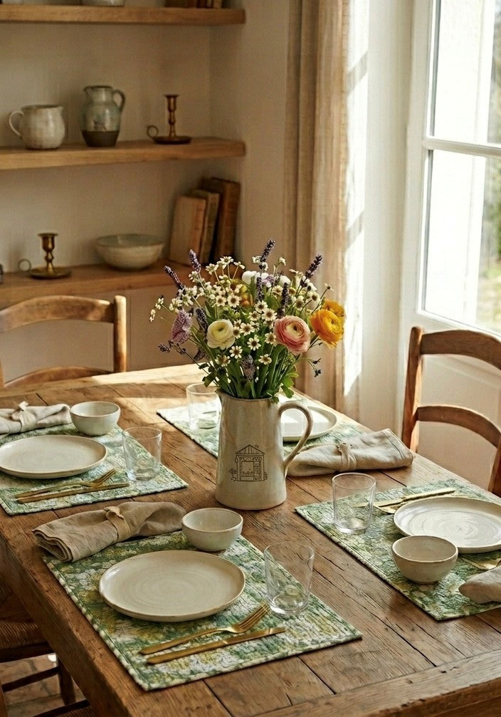 Lot 2 sets de table en coton imprimé block print — Décoration de table