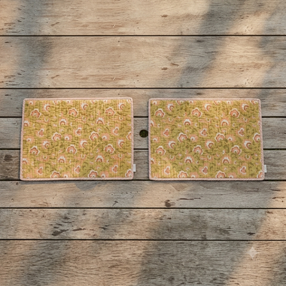Lot 2 sets de table en coton imprimé block print — Décoration de table