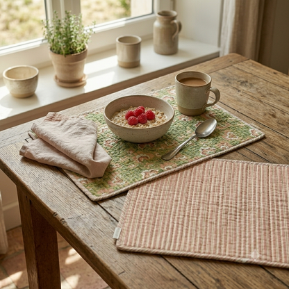 Lot 2 sets de table en coton imprimé block print — Décoration de table