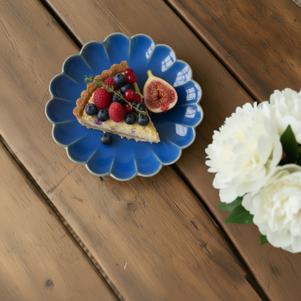 Assiette bleue dessert format produit Shopify