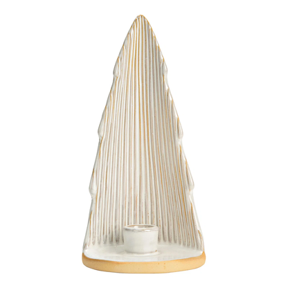 Bougeoir Sapin de Noël en Céramique | Blanc & Aspect doré | Photophore Scandinave Nordic Noël