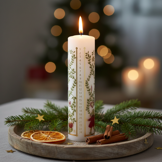Bougie Pilier de l'Avent – Danse de Noël - Compte à Rebours 25 x 5 cm