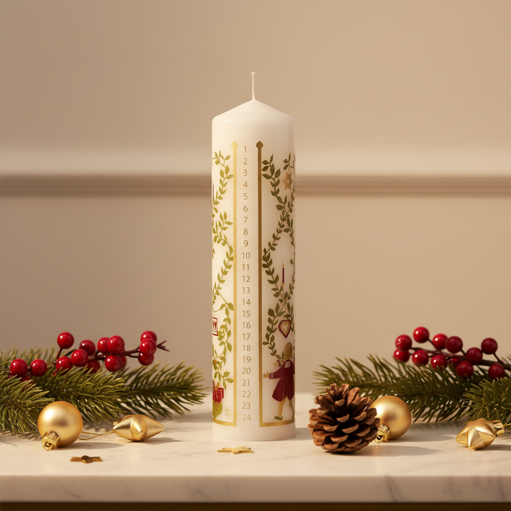 Bougie Pilier de l'Avent – Danse de Noël - Compte à Rebours 25 x 5 cm