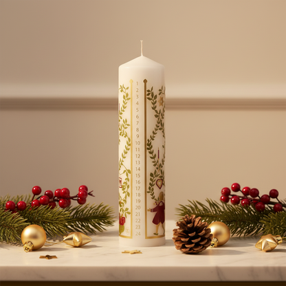 Bougie Pilier de l'Avent – Danse de Noël - Compte à Rebours 25 x 5 cm