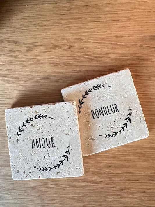 Dessous de verre - Décoration murale en travertin - Personnalisable -  Cadeau original mariage, baptême, anniversaire, EVJF L'Artelier Déco   L'Artelier Déco