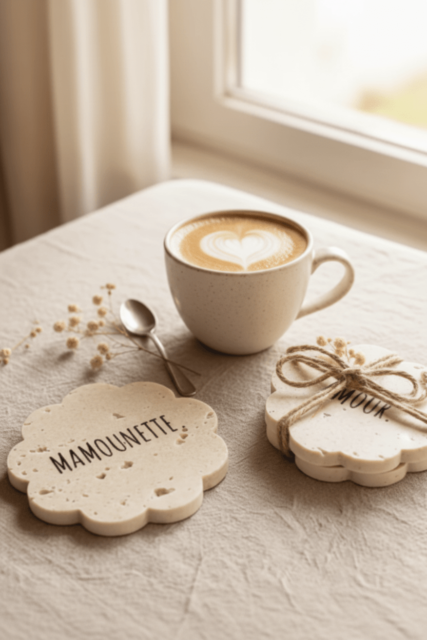 Dessous de verre personnalisé pierre naturelle – Cadeau fête des mères, mariage, baptême - | L'Artelier Déco