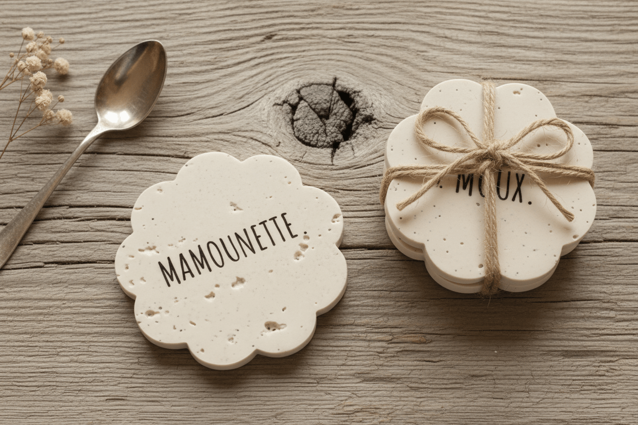 Dessous de verre personnalisé pierre naturelle – Cadeau fête des mères, mariage, baptême - | L'Artelier Déco