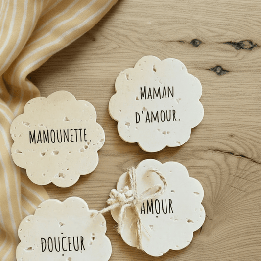 Dessous de verre personnalisé pierre naturelle – Cadeau fête des mères, mariage, baptême - | L'Artelier Déco