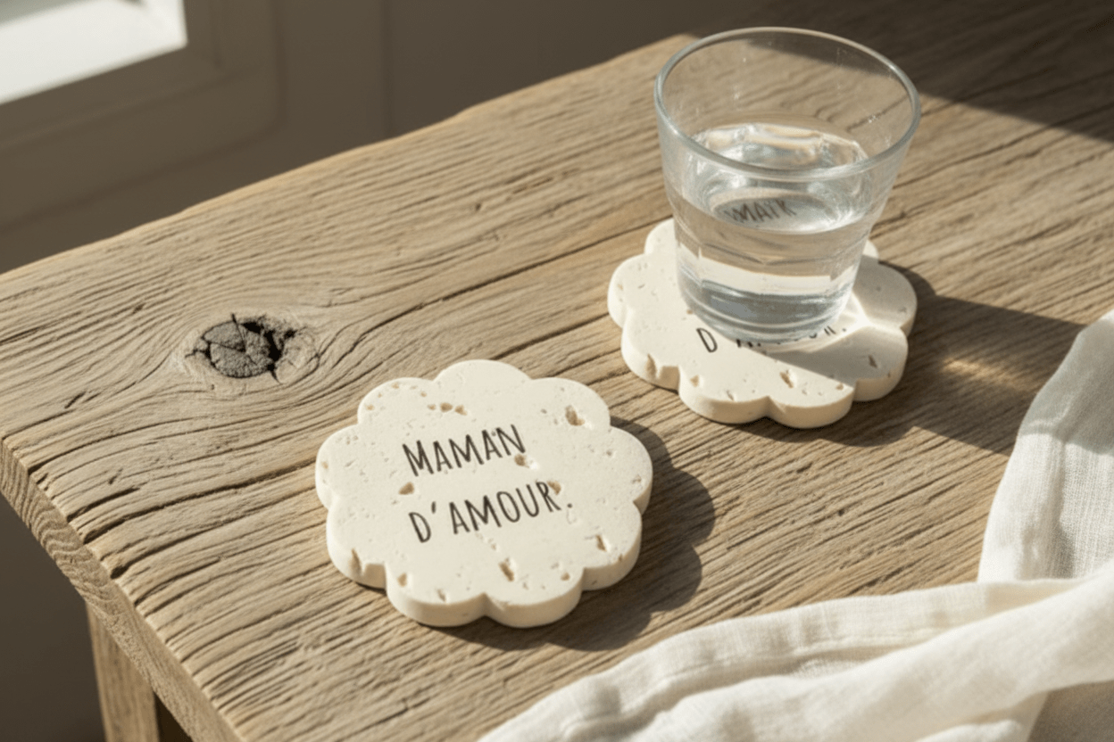 Dessous de verre personnalisé pierre naturelle – Cadeau fête des mères, mariage, baptême - | L'Artelier Déco