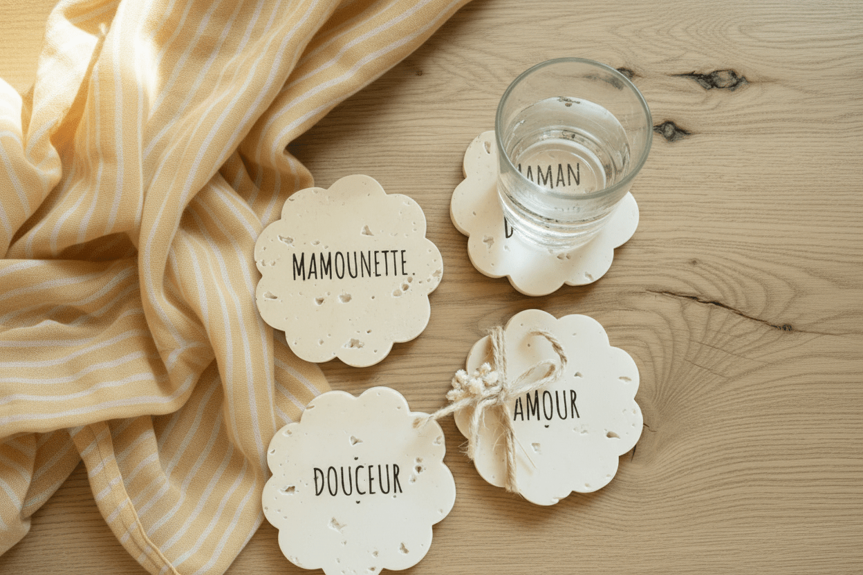 Dessous de verre personnalisé pierre naturelle – Cadeau fête des mères, mariage, baptême - | L'Artelier Déco