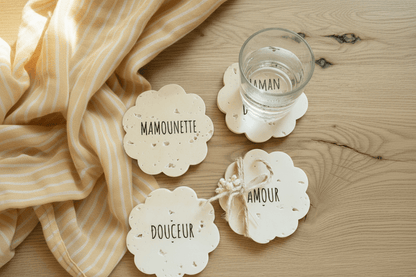 Dessous de verre personnalisé pierre naturelle – Cadeau fête des mères, mariage, baptême - | L'Artelier Déco