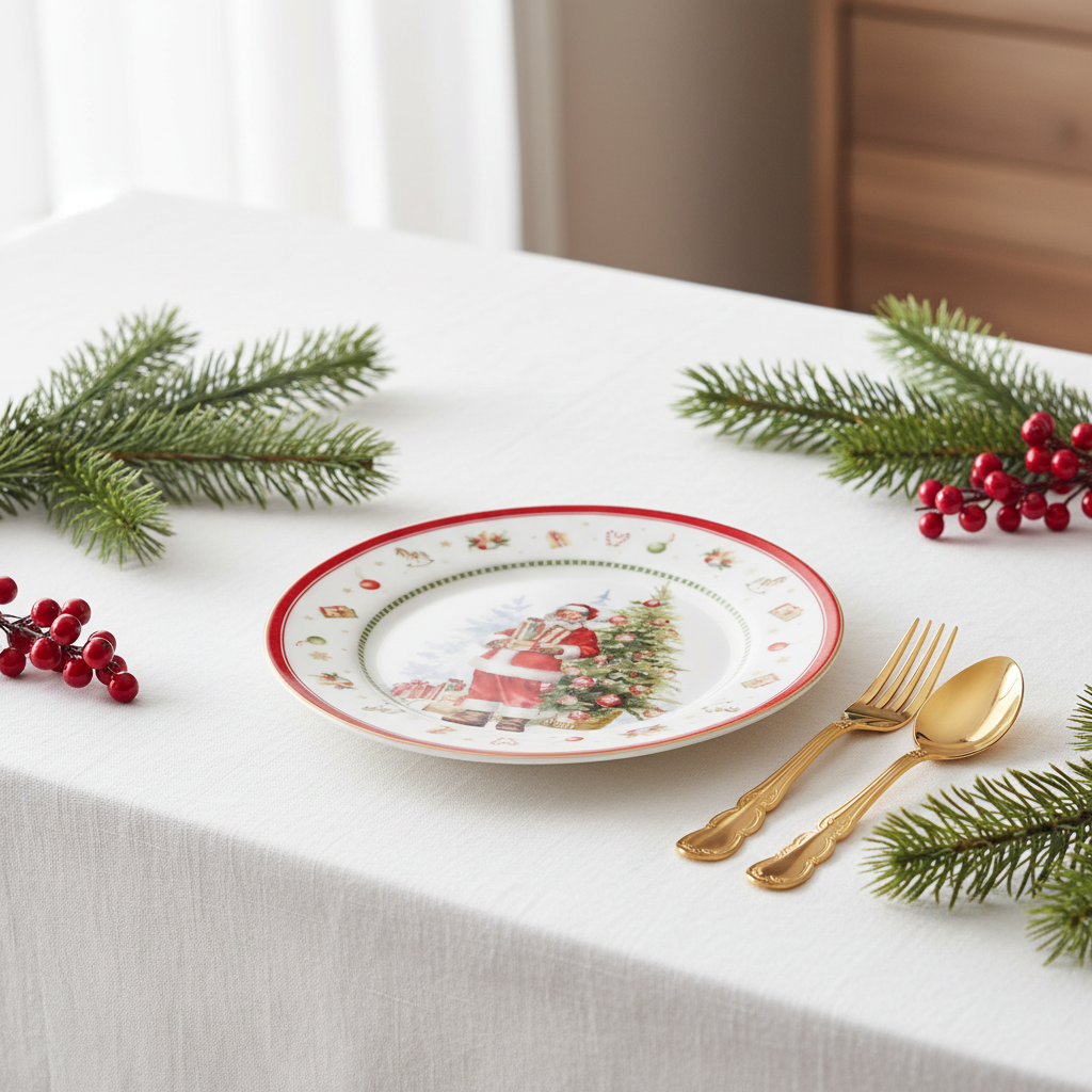 Assiette Happy Santa sur table de Noël élégante