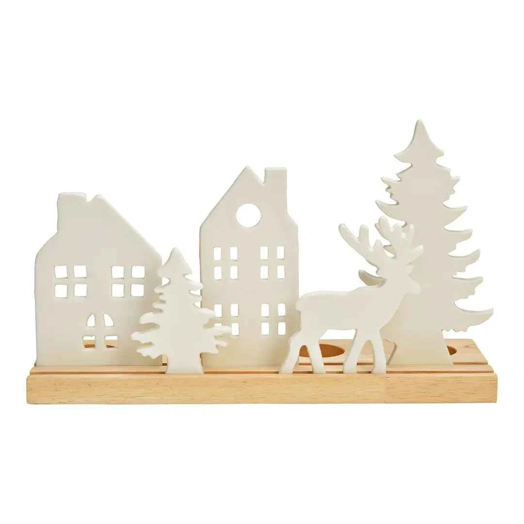 Photophore de Noël Scandinave | Village Lumineux en Porcelaine & Bois | Nordic Noël
