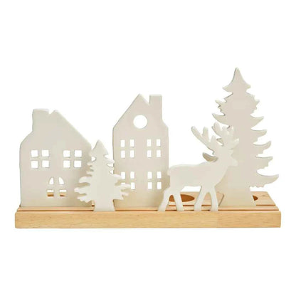 Photophore de Noël Scandinave | Village Lumineux en Porcelaine & Bois | Nordic Noël