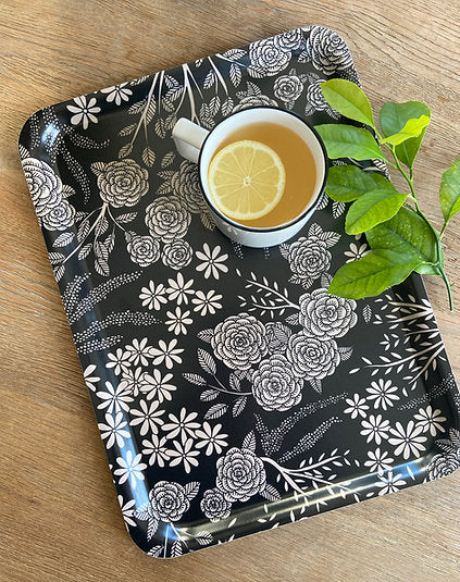 Plateau fleuri en bois