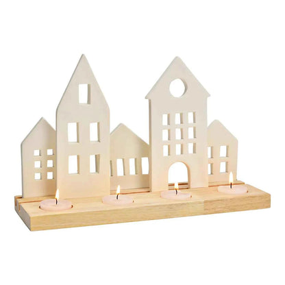 Photophore de Noël Scandinave | Village Lumineux en Porcelaine & Bois | Nordic Noël