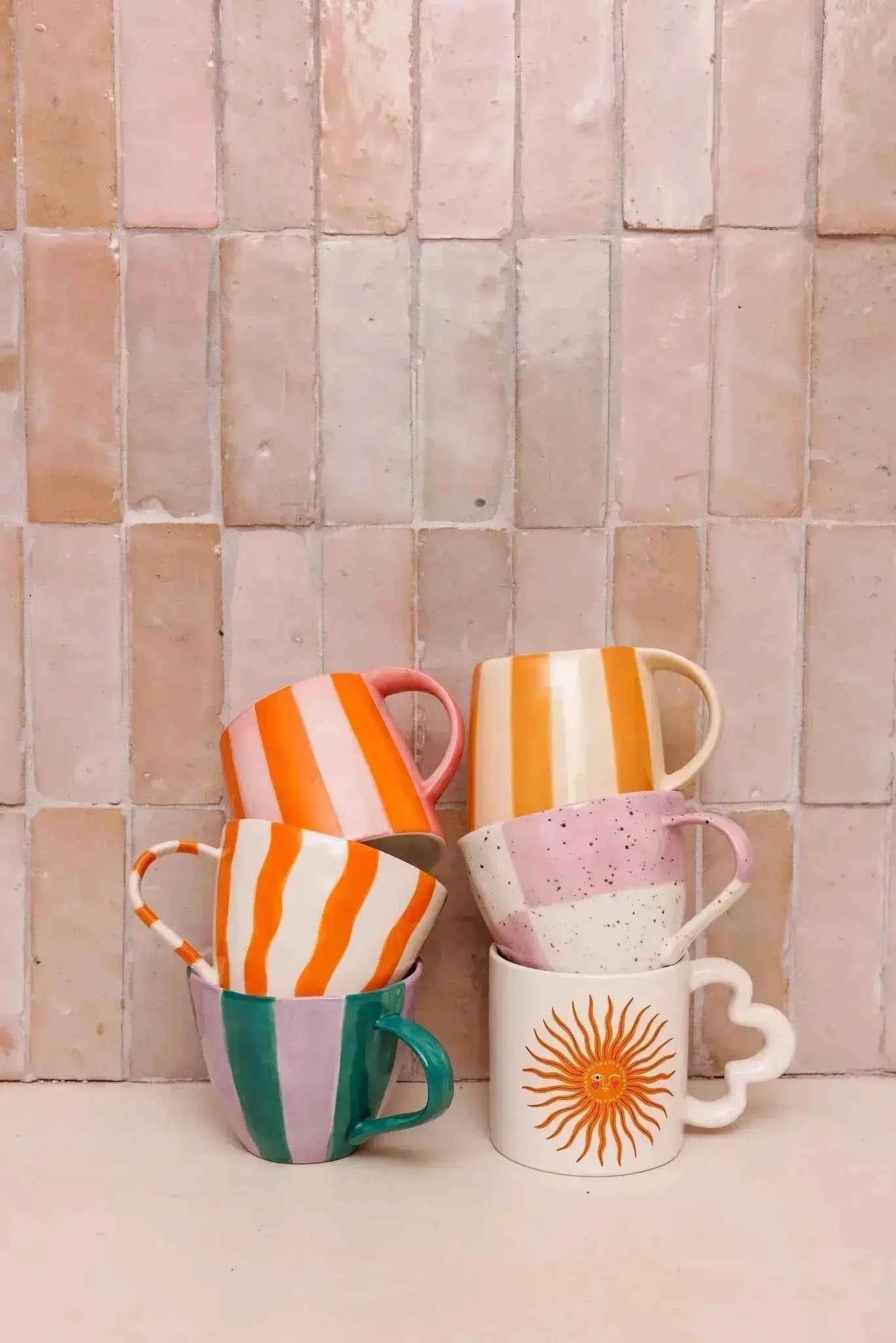 Mug Striped Yellow Cream