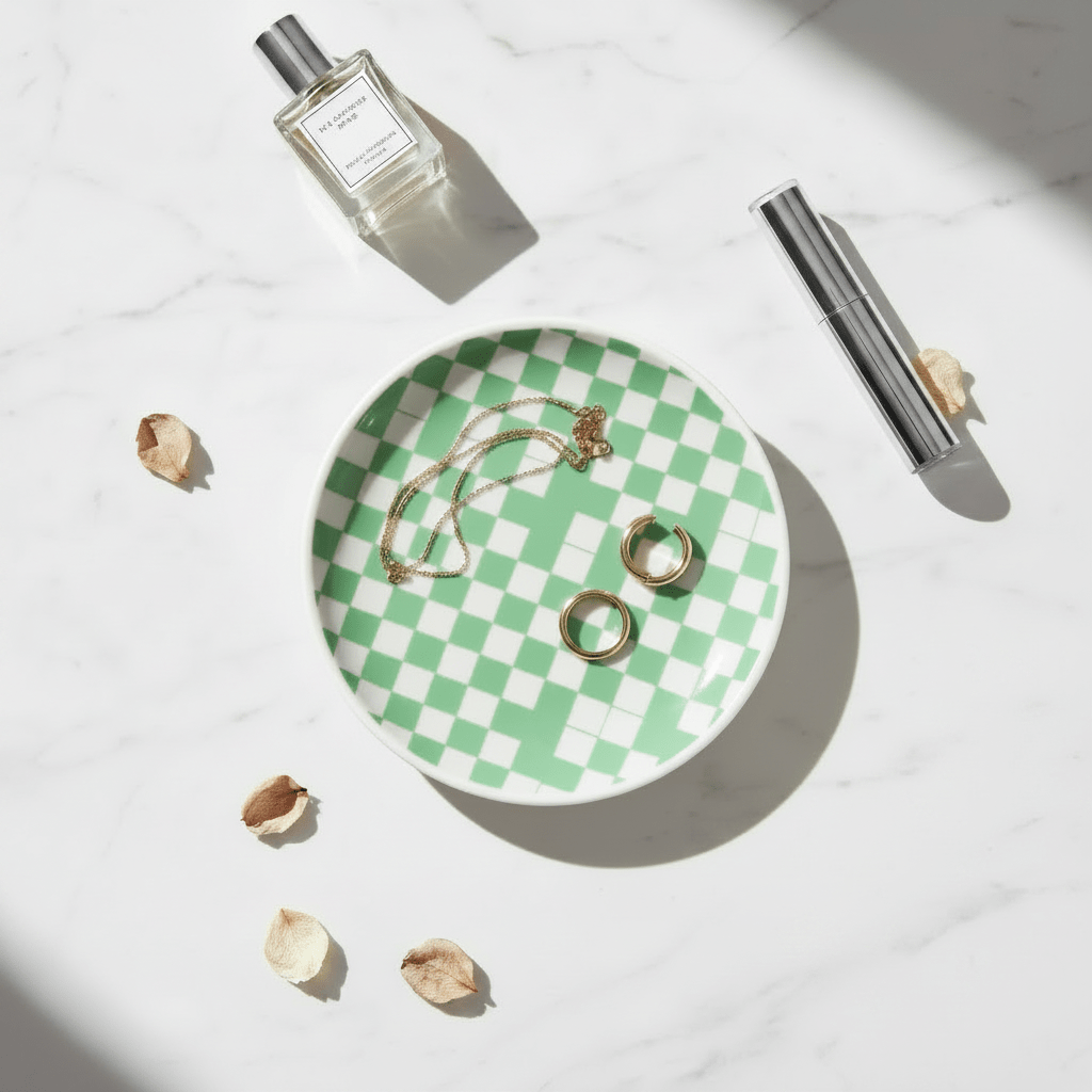Petite assiette décorative damier - Vide - poche en céramique - Assiette | L'Artelier Déco