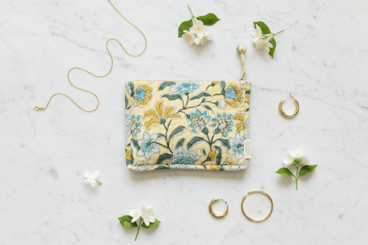 Pochette matelassée 100% coton imprimé main - Petite pochette matelassée | L'Artelier Déco