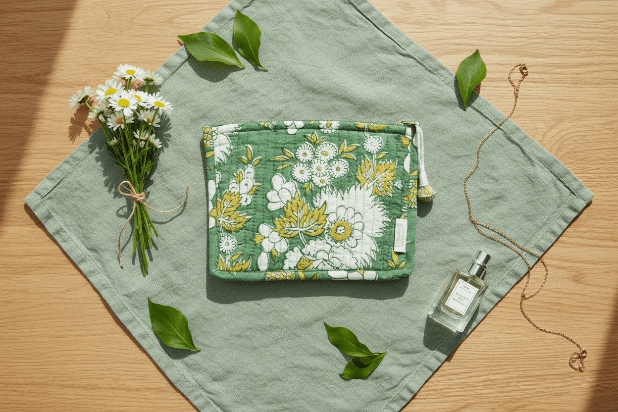Pochette matelassée imprimé block print - Petite pochette matelassée | L'Artelier Déco