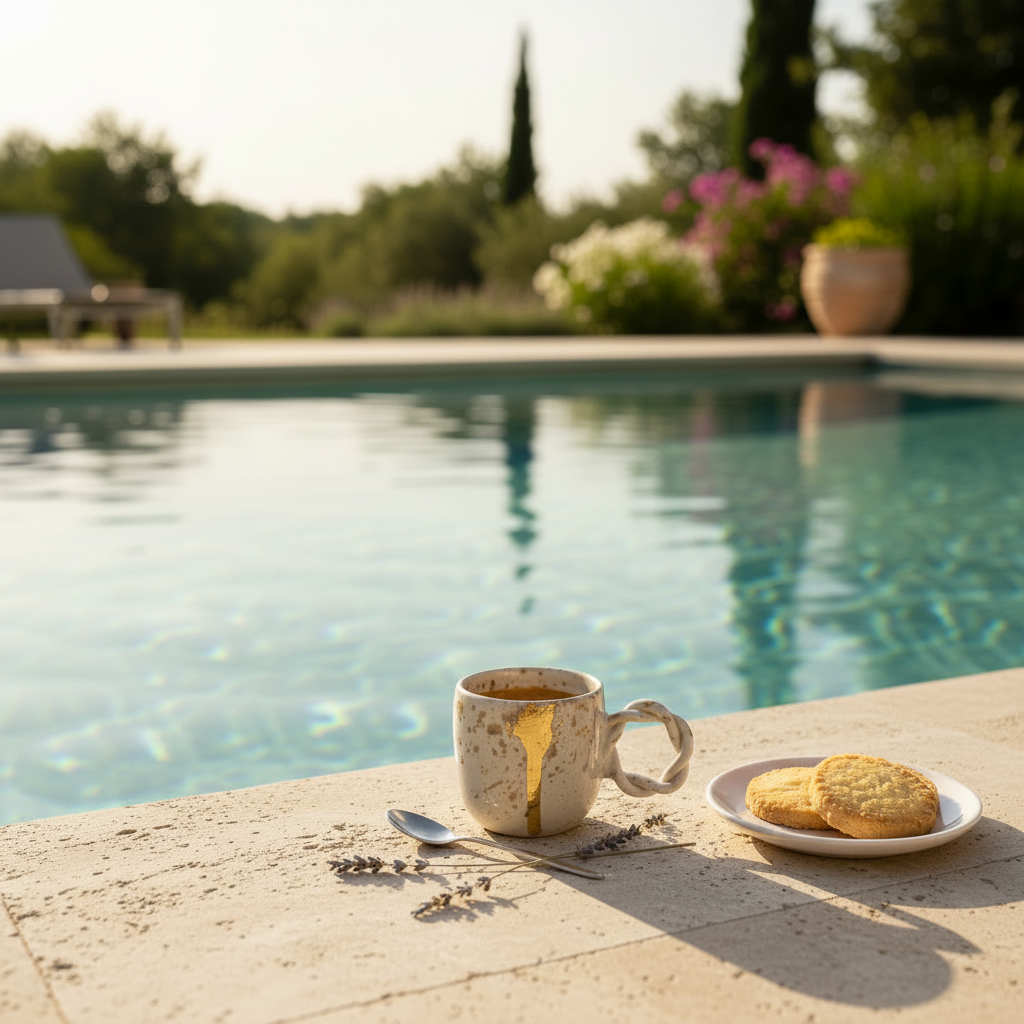 Tasse expresso Manon - bord de piscine + plateau biscuits