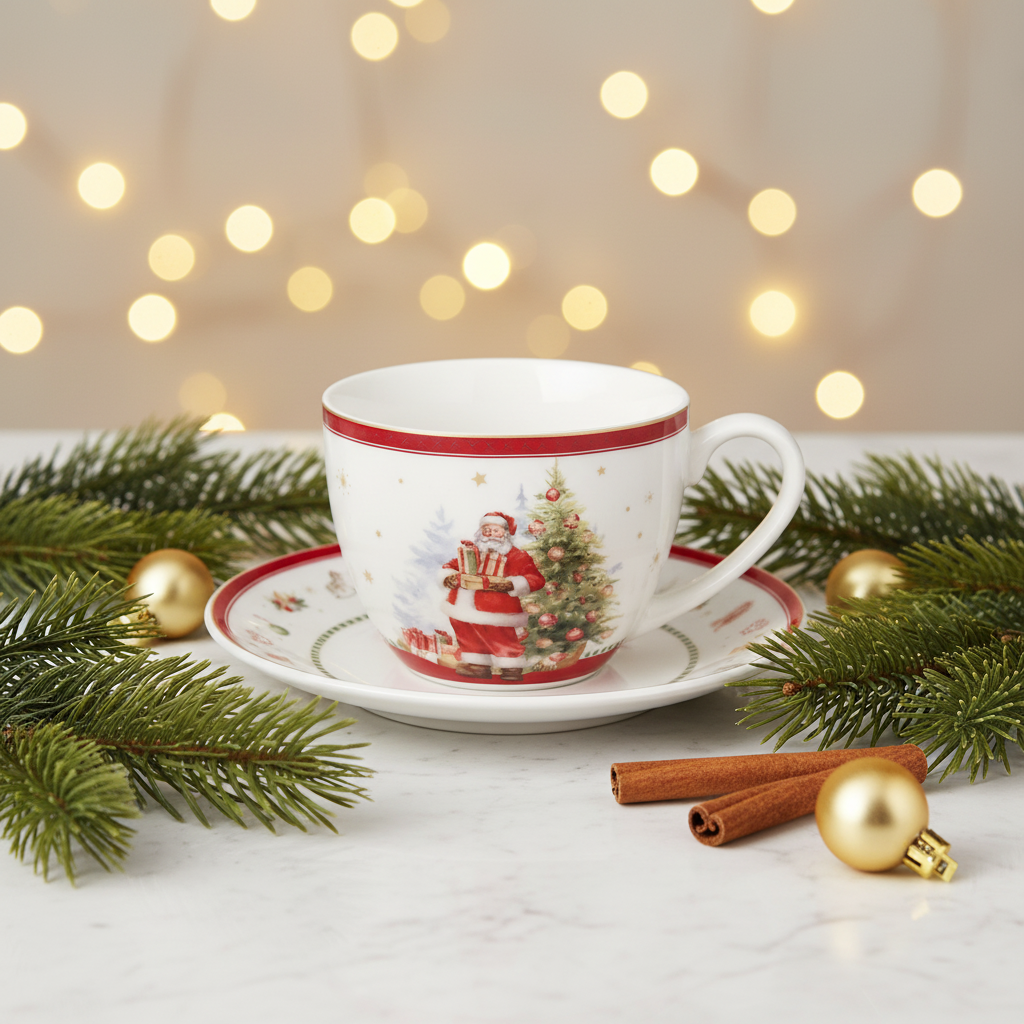 Tasse et Soucoupe Porcelaine Père Noel Joyeux 250ml – Isabelle Rose