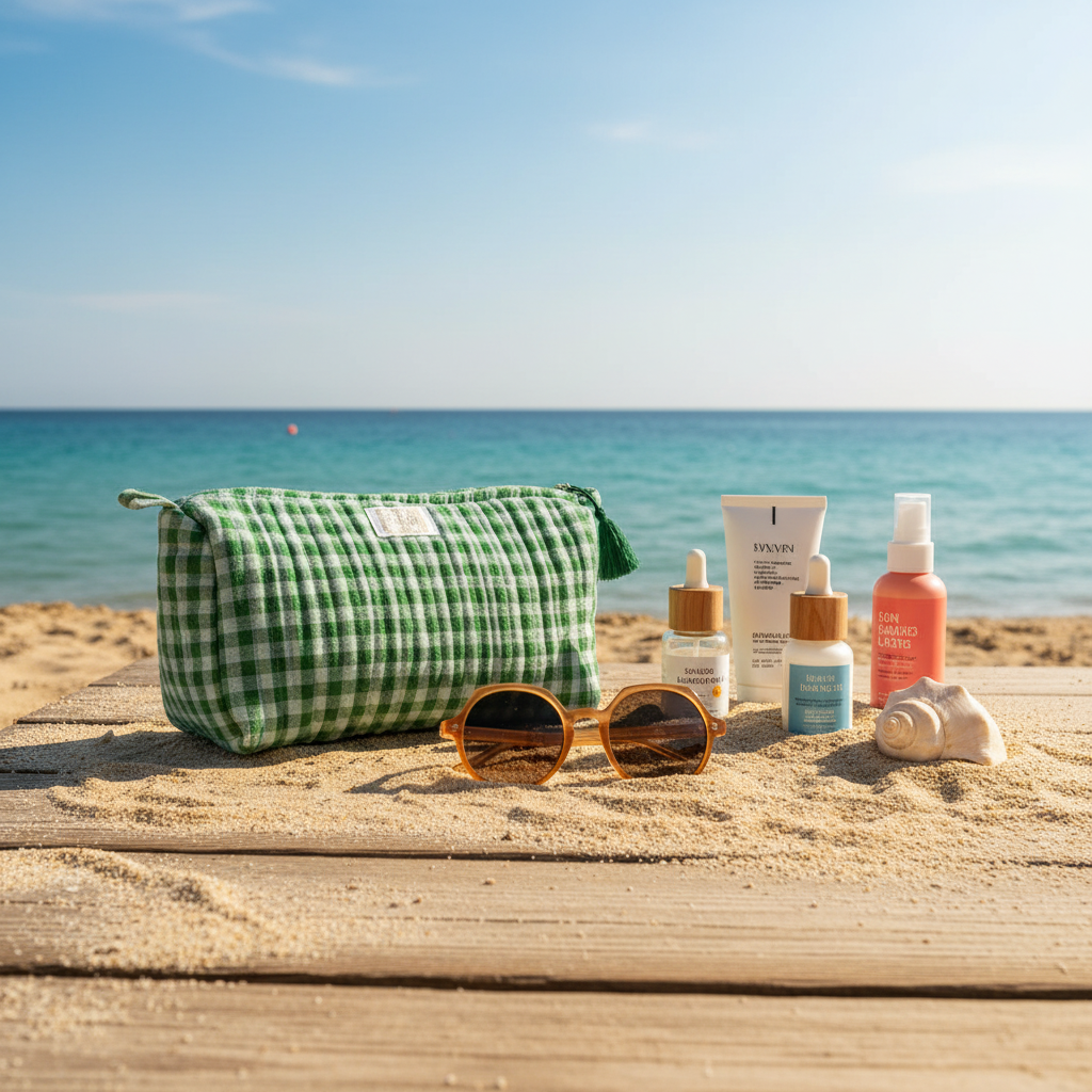Trousse vichy vert - bord de mer