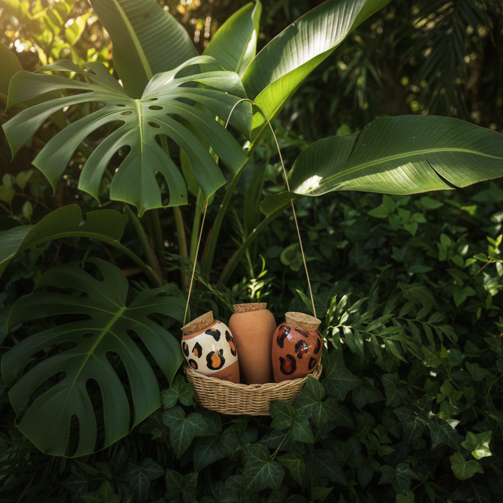 Vases céramique dans plante exotique
